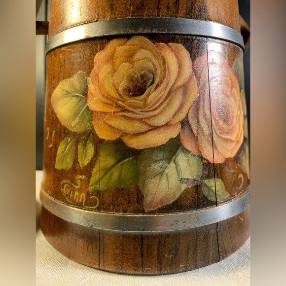 Vintage Basketville Hard Wood floral Painted Barrel - Picture 7 of 10